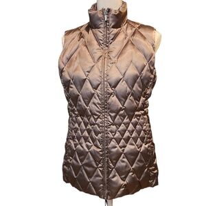 Lands' End Down Fill Shiny‎ Taupe Puffer Zip Vest Women's Size Small